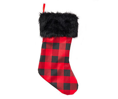 Red & Black Buffalo Check Stocking with Faux Fur