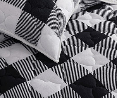 Black & White Buffalo Check Plush Full/Queen 3-Piece Quilt Set