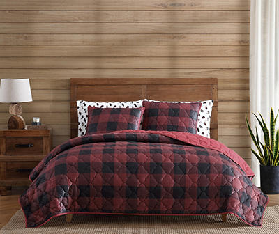 Black & Red Buffalo Check Plush Full/Queen 3-Piece Quilt Set