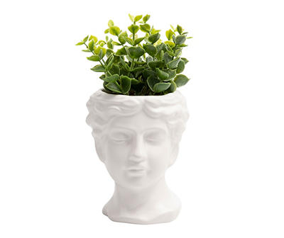 Artificial Greenery in Ceramic Head Sculpture
