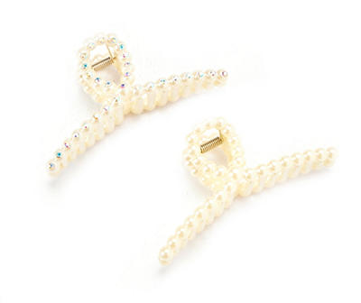 Ivory & Iridescent 2-Piece Faux Pearl Claw Hair Clip Set