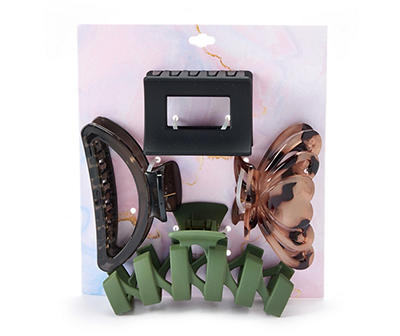 Olive & Brown Mixed 4-Piece Claw Clip Set