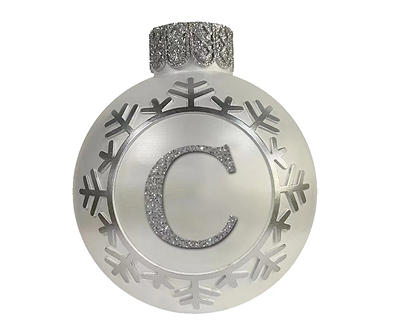 "C" Monogram Silver Snowflake Ornament Tabletop Decor