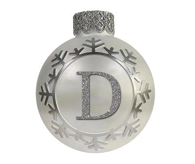 "D" Monogram Silver Snowflake Ornament Tabletop Decor