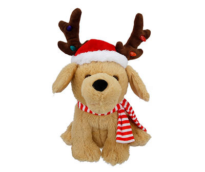 12" Santa Dog with Antler Animated Plush Decor