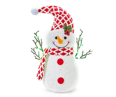 Red & White Knit Santa Hat Snowman LED Tabletop Decor