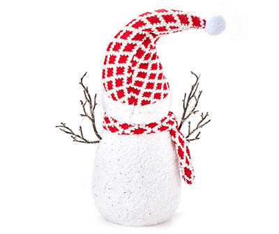 Red & White Knit Santa Hat Snowman LED Tabletop Decor