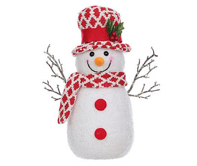 Red & White Knit Top Hat Snowman LED Tabletop Decor