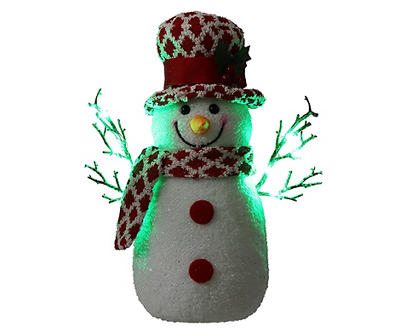 Red & White Knit Top Hat Snowman LED Tabletop Decor