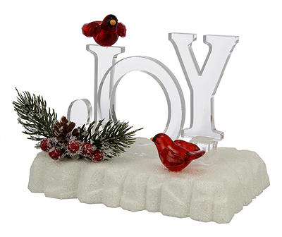 "Joy" Cardinal & Greenery LED Tabletop Decor
