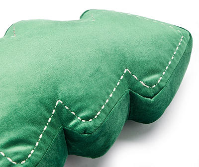 Green Stitch-Trim Tree Shaped Velvet Throw Pillow