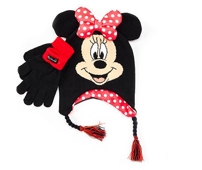 Black & Red Minnie Mouse 3-D Kids' Earflap Beanie & Gloves