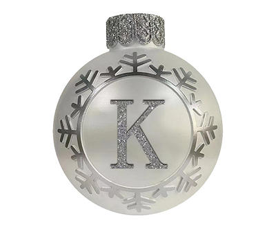 "K" Monogram Silver Snowflake Ornament Tabletop Decor