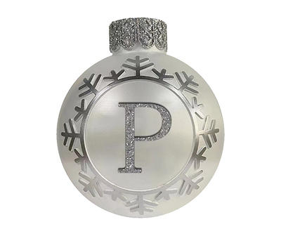 "P" Monogram Silver Snowflake Ornament Tabletop Decor