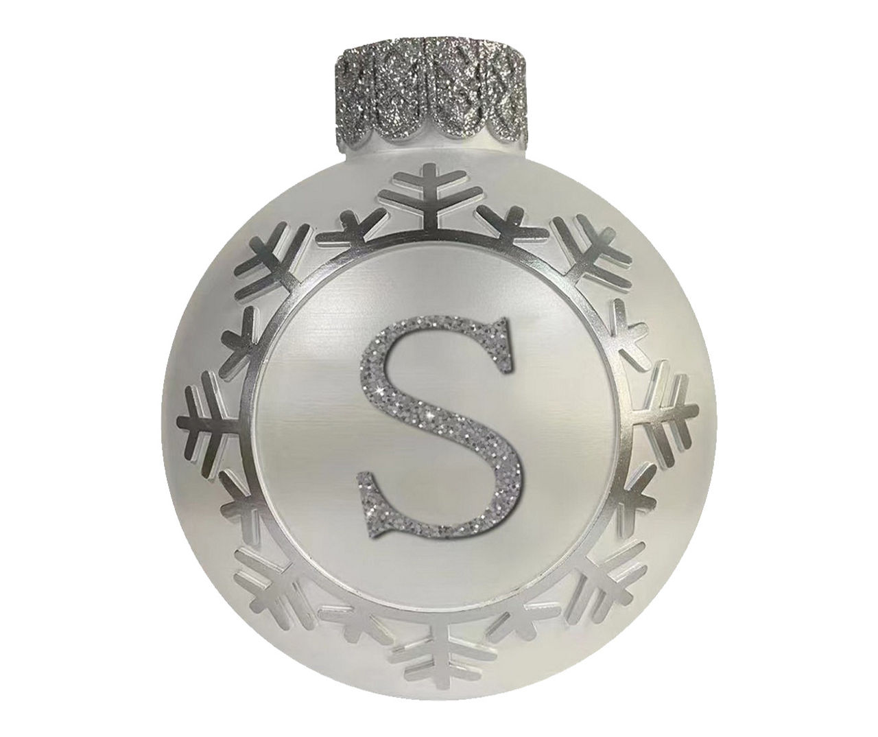 "S" Monogram Silver Snowflake Ornament Tabletop Decor
