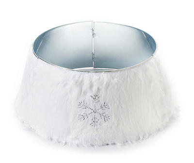 26" White Fur & Snowflake Metal Tree Collar