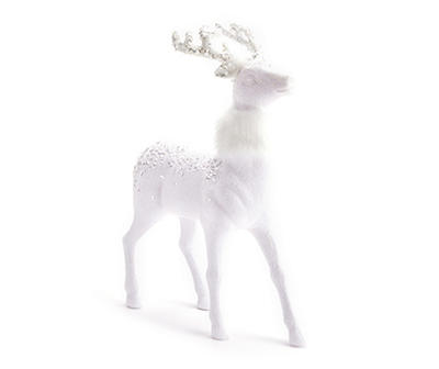 White Fur & Sequin Standing Deer Tabletop Decor