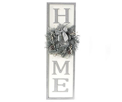 "Home" Silver Wreath Leaner Decor