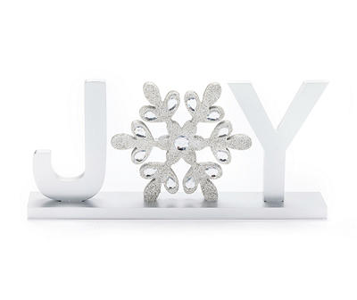 "Joy" Glitter & Gem Snowflake Tabletop Decor