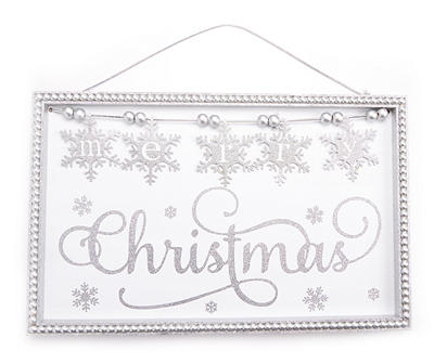 "Merry Christmas" Silver Snowflake & Bead Framed Hanging Wall Decor