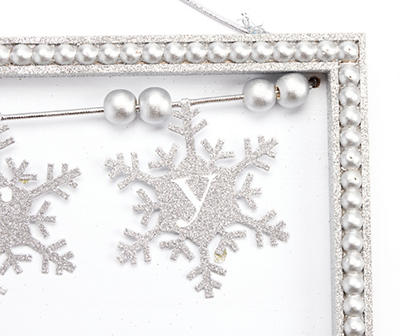 "Merry Christmas" Silver Snowflake & Bead Framed Hanging Wall Decor