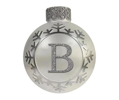 "B" Monogram Silver Snowflake Ornament Tabletop Decor