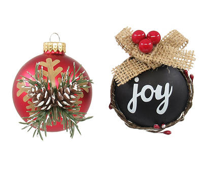 Pinecone & "Joy" 8-Piece Glass Ornament Set
