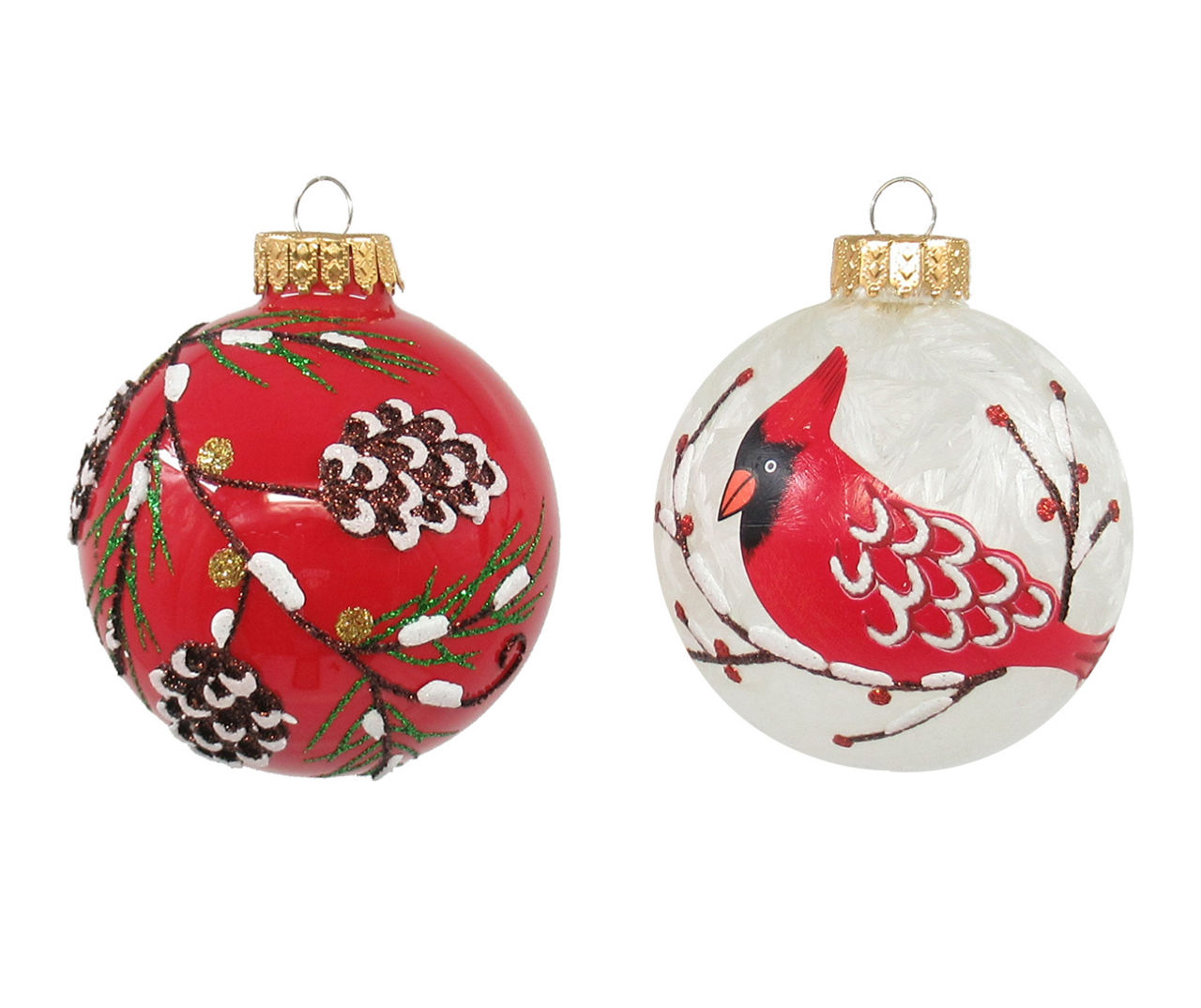 Pinecone & Cardinal 8-Piece Glass Ornament Set