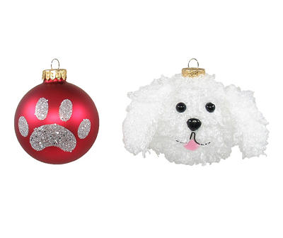 Glitter Paw Print & Fluffy Dog 8-Piece Glass Ornament Set