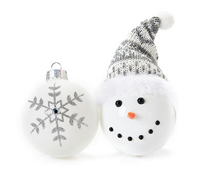 Snowflake & Snowman 8-Piece Glass Ornament Set