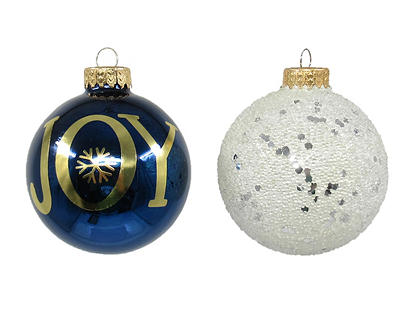 "Joy" & Glitter 8-Piece Glass Ornament Set