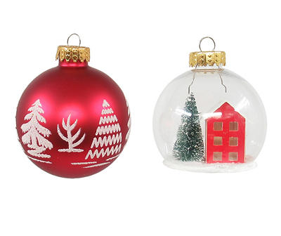 Tree & House in Dome 8-Piece Glass Ornament Set