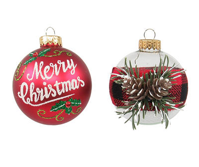 "Merry Christmas" & Pinecone 8-Piece Glass Ornament Set