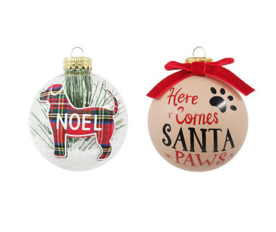 "Noel" & "Santa Paws" 8-Piece Glass Ornament Set