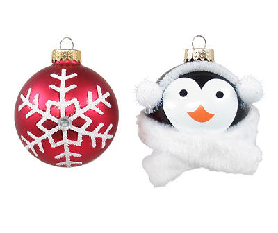 Earmuff Penguin & Snowflake 8-Piece Glass Ornament Set