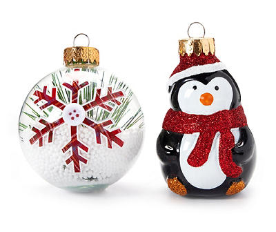 Snowflake & Penguin 8-Piece Glass Ornament Set
