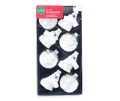 Polar Bear & Snow Globe 8-Piece Glass Ornament Set