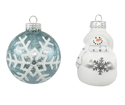 Blue Snowflake & Snowman 8-Piece Glass Ornament Set