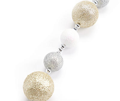 6' Silver, Gold & White Glitter Ball Garland