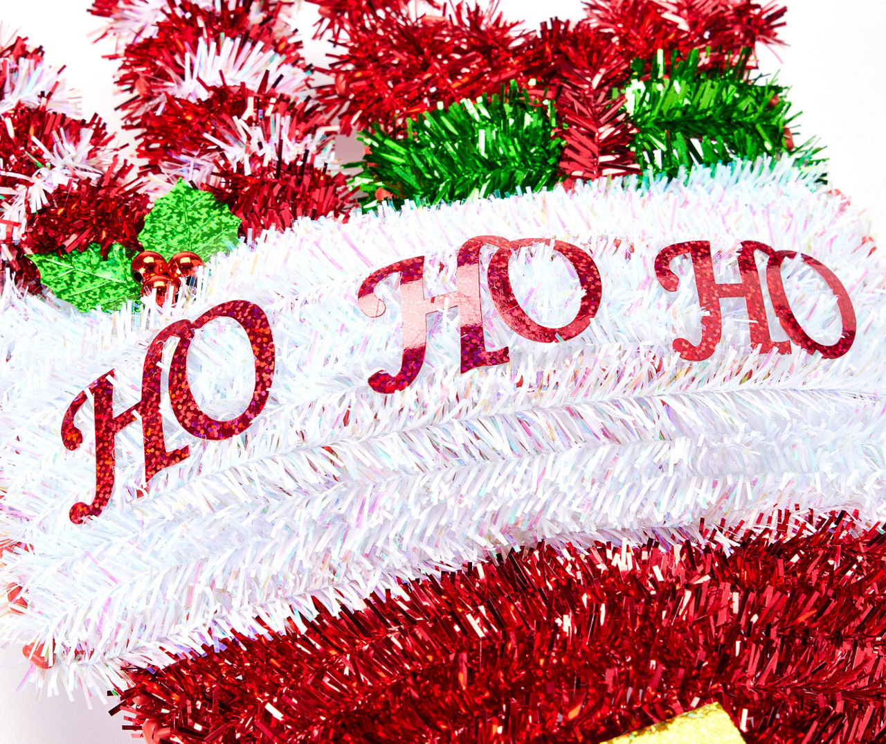 "Ho Ho Ho" Santa Stocking Tinsel Wall Decor
