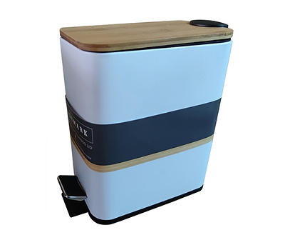 White Slow-Close Narrow Wastebasket With Bamboo Lid