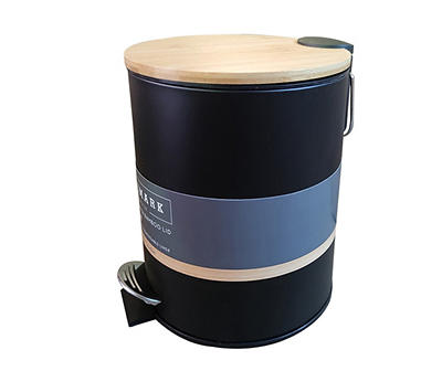 Black Slow-Close 5L Round Wastebasket With Bamboo Lid