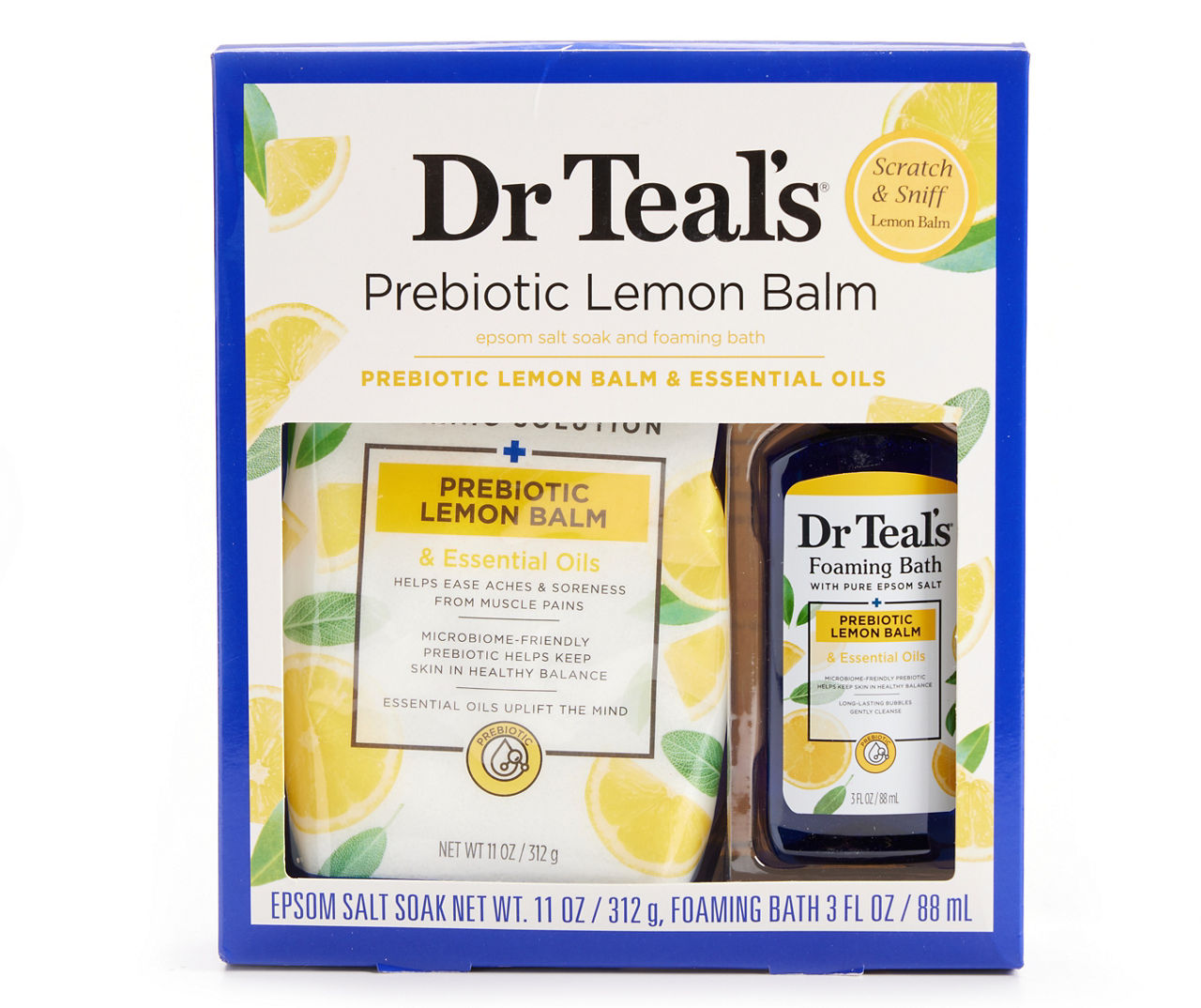Dr Teal's Pure Epsom Salt Prebiotic Lemon Balm 2Piece Sampler Set