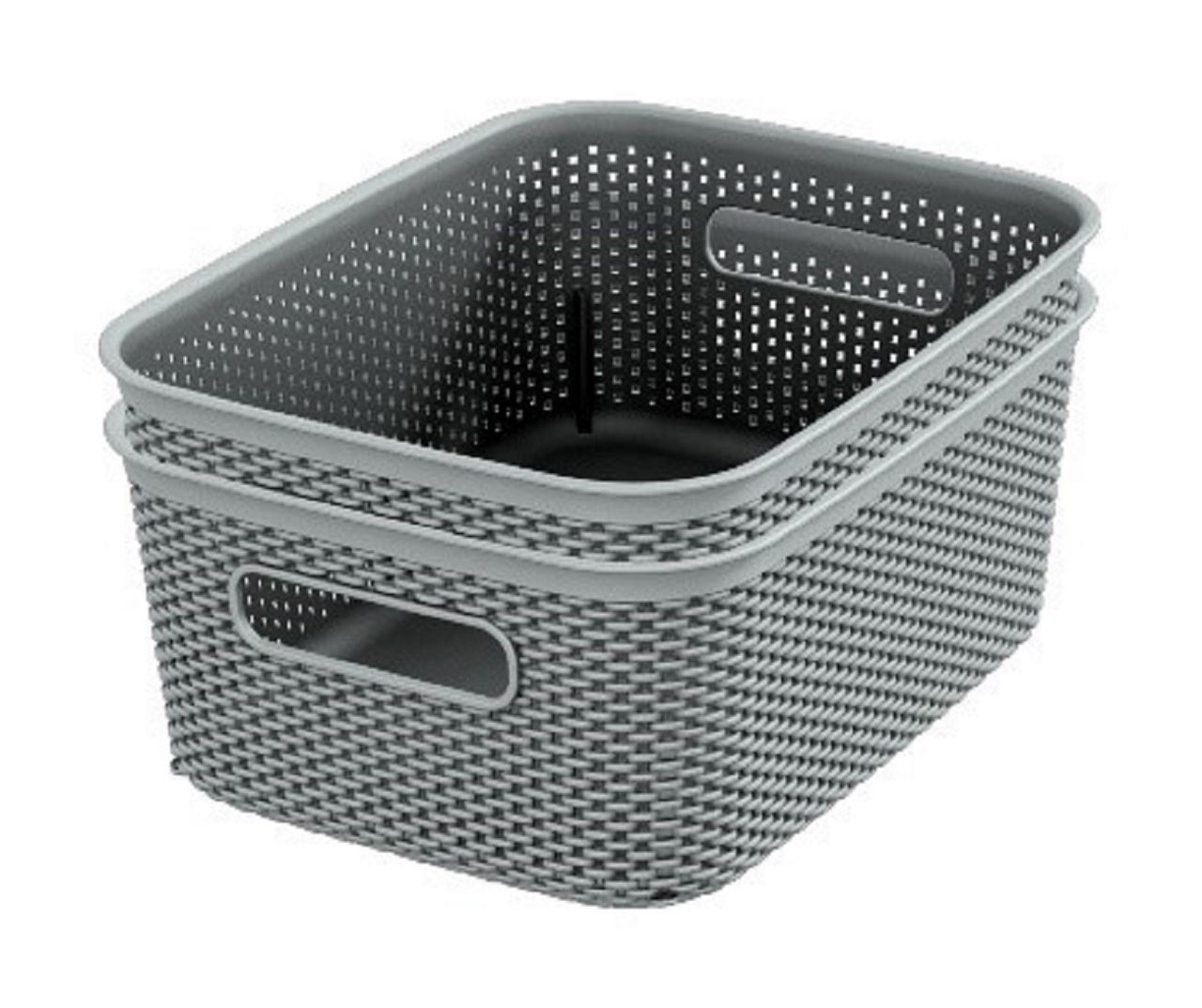 4 Pack White Plastic Baskets with Gray Handles, Narrow Storage