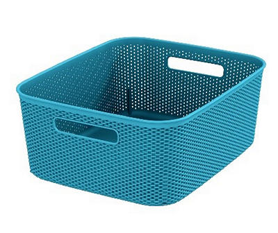 Teal Medium Crochet-Texture Storage Basket