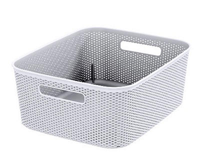 White Medium Crochet-Texture Storage Basket