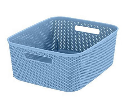 Blue Medium Crochet-Texture Storage Basket