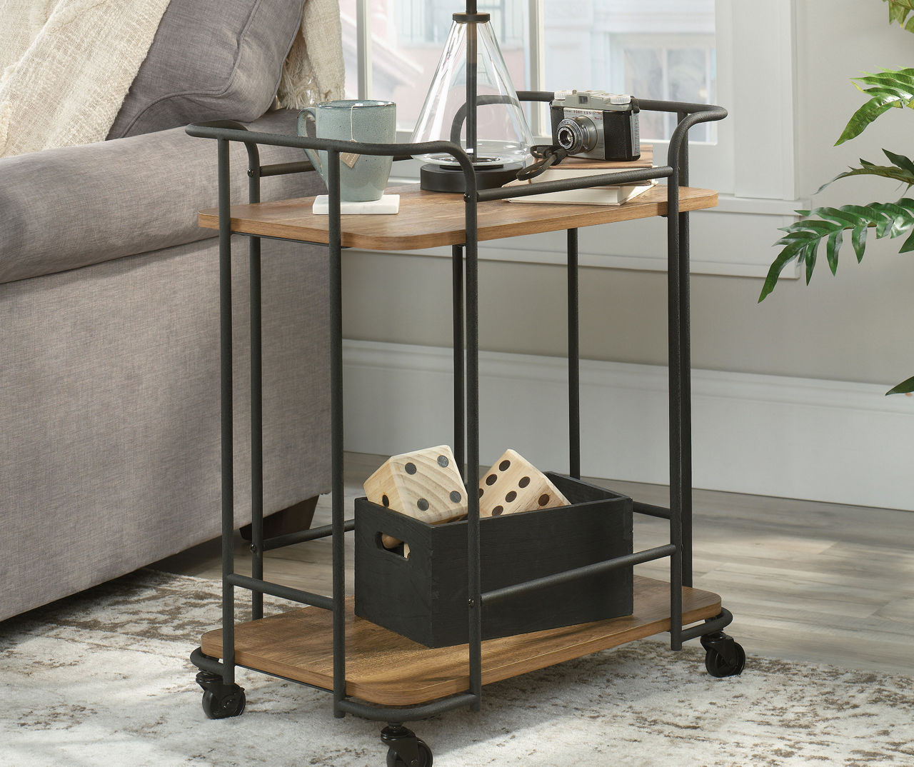 Sauder Station House Etched Oak Rolling Side Table Big Lots