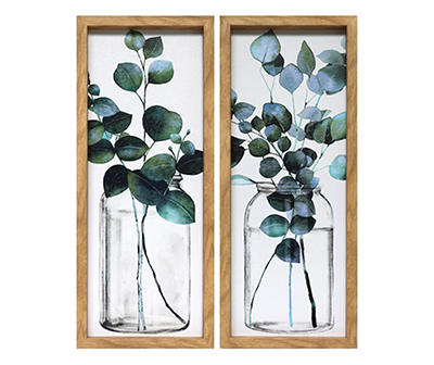 Eucalyptus Leaves in Jars 2-Piece Framed Art Set, (8" x 20")