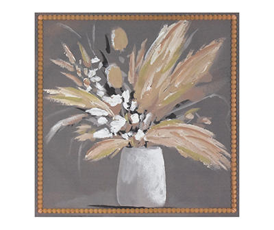 Mixed Florals in White Vase Beaded Frame Art Canvas, (17" x 17")